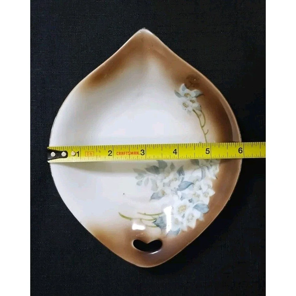 PV Vessra Germany Porcelain Sauce Dish with Underplate Painted Flowers Gold Rim